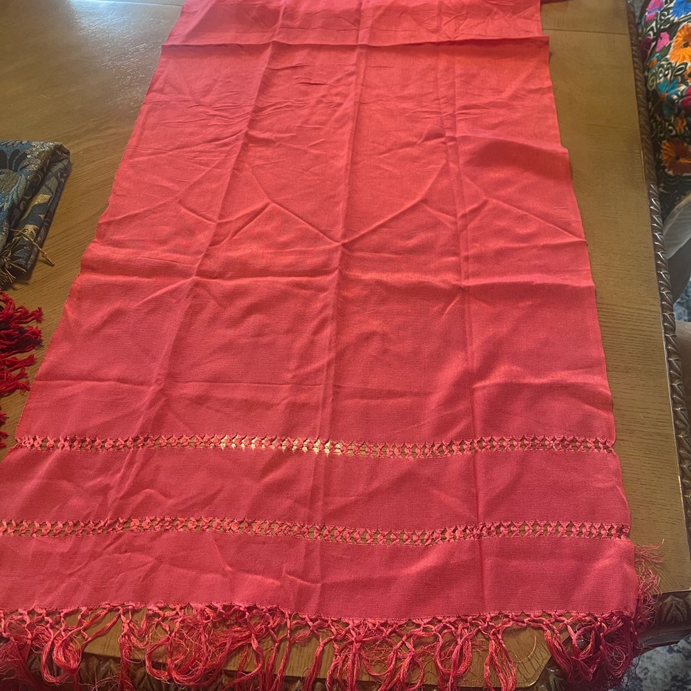 Light corral- Fringe Woven Throw shawl from Mexico
